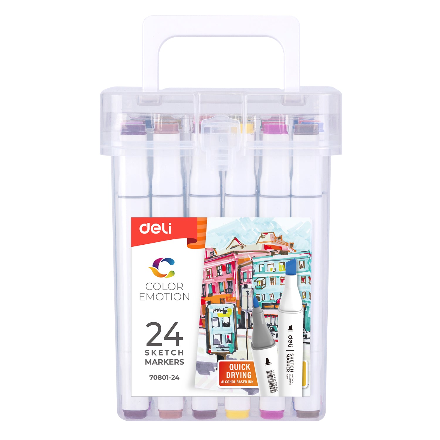 SET 24 MARKERE SKETCHING VARF DUBLU 1MM/7MM CUT PLASTIC DELI SET 24 MARKERE SKETCHING VARF DUBLU 1MM/7MM CUT PLASTIC DELI